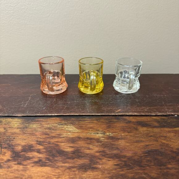 Federal Glass Vintage Miniature Set of 3 Mini Mug Shot Glasses toothpick holders - Picture 2 of 13